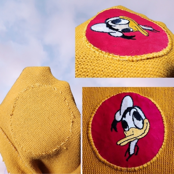 50 60 Rare Vtg Campus Yellow Preppy Retro School Disney Sweater Donald Duck Sz M - Picture 9 of 9